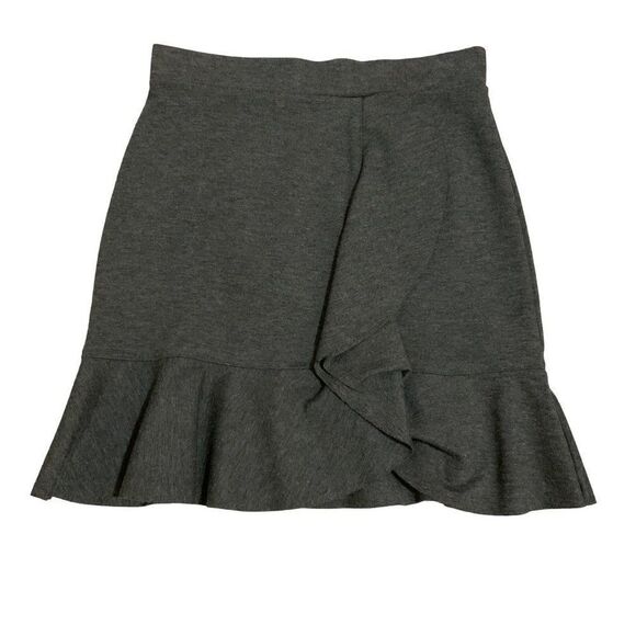 Three Dots Grey Faux Wrap Ponte Flounce Skirt Small - Picture 2 of 9